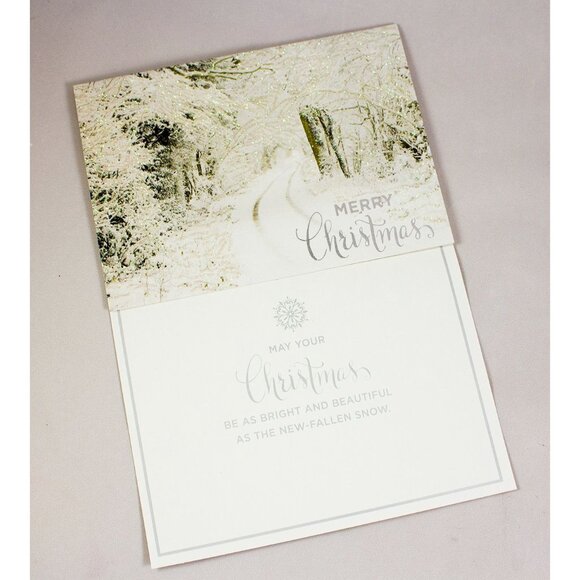 New 9 Snowy Winter Scene Christmas Cards Sparkle Glitter Trees Woods w/Envelopes - Picture 2 of 3